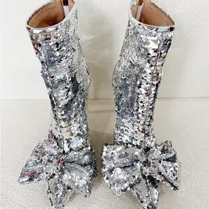 Silver sequin booties